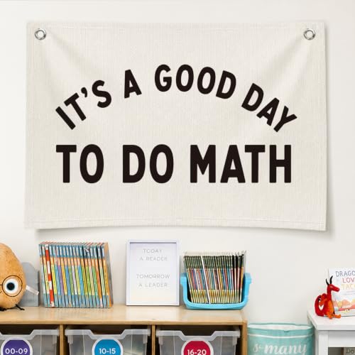 Math Classroom Decor Canvas Wall Hanging Banner - color: 04-Good Day to Do Math - Black and White