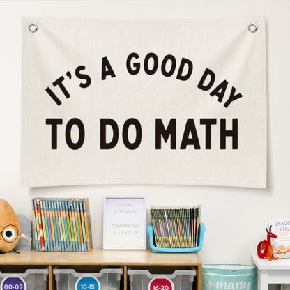 Math Classroom Decor Canvas Wall Hanging Banner - color: 04-Good Day to Do Math - Black and White