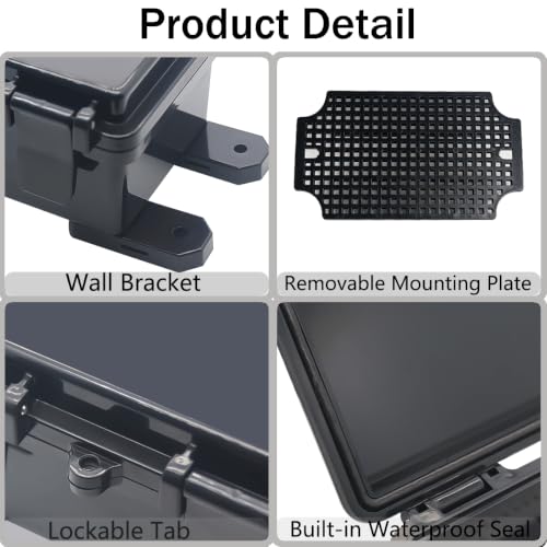 Junction Box, Hinged Black Cover IP67 Waterproof ABS Project Box with Mounting Plate Electrical Box Enclosure with Wall Bracket 5.9 x 3.9 x 2.8inch(150x100x70mm) - color: Black, size: 5.9"x3.9"x2.8"