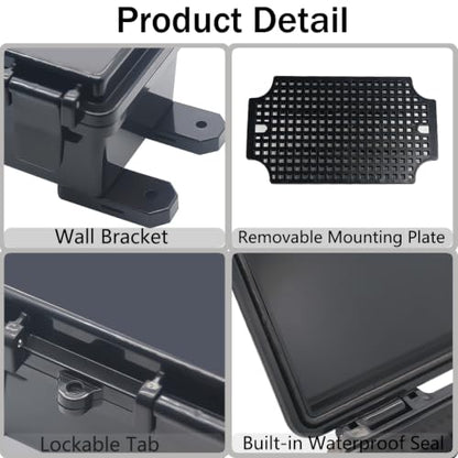 Junction Box, Hinged Black Cover IP67 Waterproof ABS Project Box with Mounting Plate Electrical Box Enclosure with Wall Bracket 5.9 x 3.9 x 2.8inch(150x100x70mm) - color: Black, size: 5.9"x3.9"x2.8"