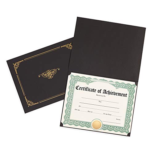 Blue Summit Supplies 25 Certificate Holders, Black Linen, Gold Foil