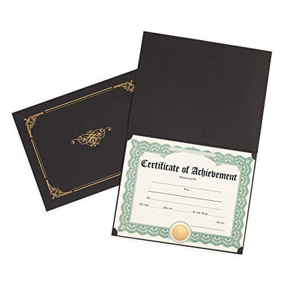 Blue Summit Supplies 25 Certificate Holders, Black Linen, Gold Foil