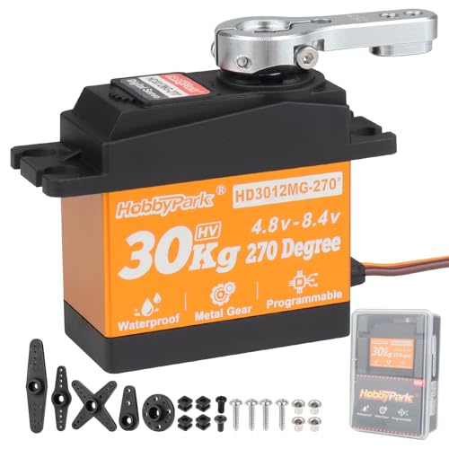 HobbyPark 30kg Waterproof 270 Degrees Servo High Torque Metal Gears Digital for RC Crawler Car, Truck, Robot Project, Arduino, High Voltage 5-8.4V Programmable