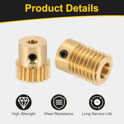 uxcell Worm Gear Set 20T 0.5 Module 20:1 Reduction Rate, Right Rotation Drive Gear Box Wheel Reduce Transmission Part (Brass Gear-3mm Bore, Brass Rod 6mm Bore) - size: Gear-3mm, Rod-6mm Bore, style: 0.5M-20T
