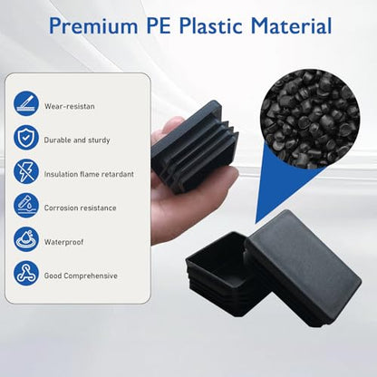 4 Pack 2"x 2" Black Square Tube End Cap Plastic Plugs - color: Black, size: 2" (2-4 mm) - 4 pcs