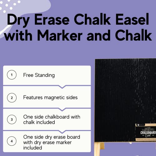 Hampton Art Dry Erase Chalkboard Easel 3 Piece, Double Sided Magnetic Tabletop Easel 8x12 Inch, Chalkboard and Dry Erase Surfaces, Magnetic Dry Erase Pen and White Chalk Included