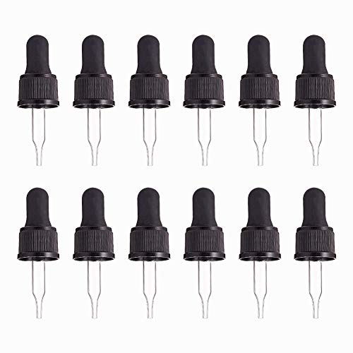 PH PandaHall Set of 12, Glass Eye Droppers for Essential Oil 5ml (1/6 Ounce) Pressure Rotating Cover Oil Droppers Pipettes Roller Tops for Essential Oil Bottles - color: Fit for 5ml bottle