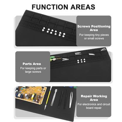 23.7''x13.8'' Extra Large Soldering Mat Premium Silicone 932°F Heat Resistant Repair Mat Non-Slip Large Soldering Mat for Soldering Iron, DIY Projects, Electronics, Phone, Laptop Repair (Black) - color: Black