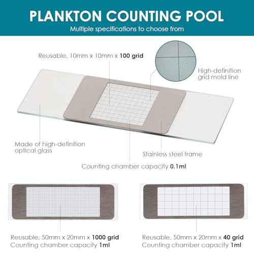 Sedgwick-Rafter Plankton Counting Chamber, Microscope Slide for Phytoplankton/Zooplankton Analysis, Laboratory Water Quality Testing Equipment (o.1ml 100Grid) - size: o.1ml 100Grid