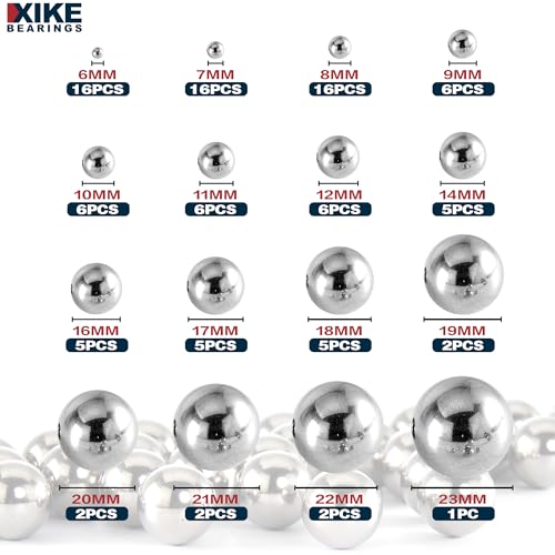 XIKE 6-25mm Chrome Steel Balls G16 Assortment Kit (103 Pcs 18 Sizes) - size: 18 Sizes