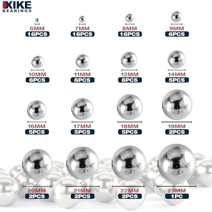 XIKE 6-25mm Chrome Steel Balls G16 Assortment Kit (103 Pcs 18 Sizes) - size: 18 Sizes