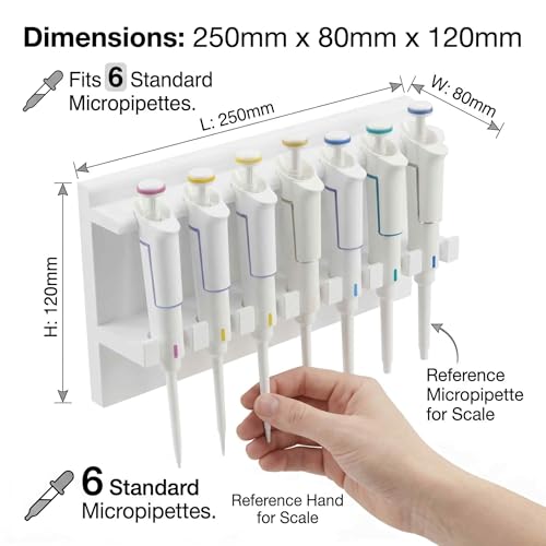 Magnetic Laboratory Pipette Stand — Adheres to Metal Surfaces — Holds 6 Pipettes — Laboratory Micropipette Storage Rack — Pipettes Not Included