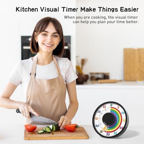 Secura 60-Minute Rainbow Visual Timer 6-Inch Mechanical Countdown Timers for Teaching, Meeting, Cooking, Working - Timer for Kids with Magnetic Backing (Black) - color: Rainbow & Sun Black