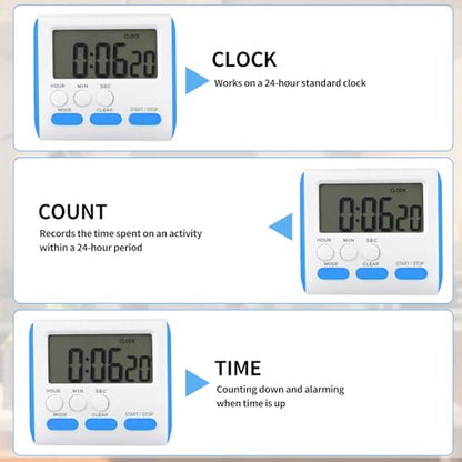Mudder 3 Pack Digital Kitchen Timer for Cooking, Large Digits, 24 Hour Magnetic Backing Stand Kitchen Timers Clock for Classroom Kids Teachers, Loud Alarm and Large Screen (Blue) - color: Blue