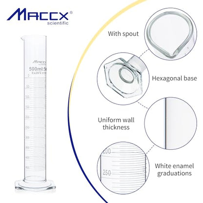 500ml Sturdy Glass Graduated Cylinder, 2PCS of Cap.500ml/±5.0ml Borosilicate 3.3 Glass Measuring Cylinders, Class B,MCG500-002 - size: 2PCS of Vol.500ml