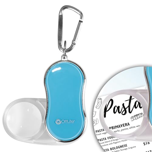 OttLite Pocket LED Magnifier with Carabiner Clip, Light Blue - color: Light Blue