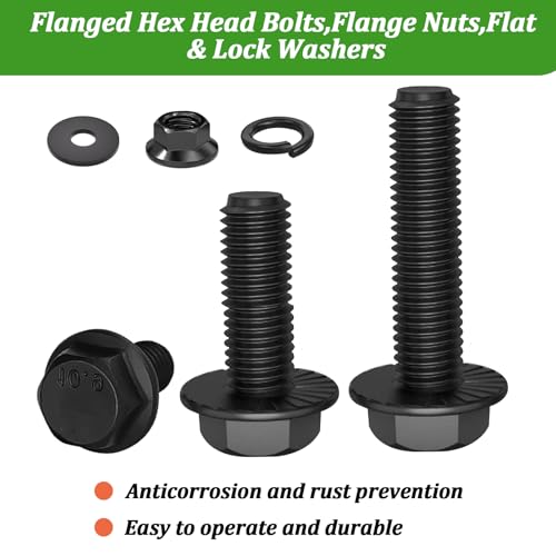 20 Set M6-1.0 x 30mm Flanged Hex Head Bolts,Flange Nuts,Flat & Lock Washers,10.9 Black Zinc Plated,Full Thread, Alloy Steel - color: Black-flange, size: M6-1.0x30mm(20 sets)