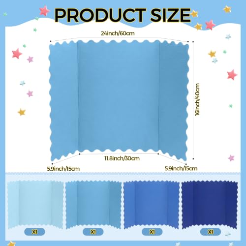 Mooliwe 4 Pack 24" x 16" Trifold Poster Board Scalloped, Blue - color: Blue, size: 24" X 16"