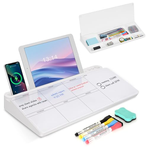Desktop Glass Whiteboard with Storage, Weekly Calendar Desk White Board - color: Organizer-white Weekly Planner