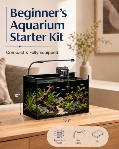 5 Gallon Glass Aquarium Starter Kit, Rimless Fish Tank - color: Black, size: 5 Gallon