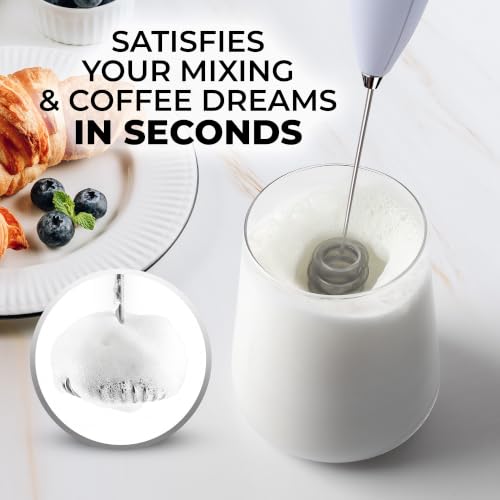 Zulay Kitchen Powerful Milk Frother Wand With Duracell Batteries - Ultra Fast Handheld Drink Mixer - Electric Whisk Foam Maker for Coffee, Lattes, Cappuccino & Matcha - Triple Whisk - Pale Cloud - color: 09 - Cloud, size: Triple Whisk + Batteries