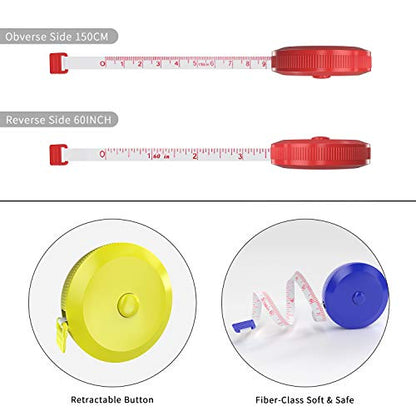 DiCUNO 3-Pack Soft Retractable Measuring Tape, 60-Inch 1.5 Meter, 3 Colors - color: 3 Colors (Red/Blue/Yellow)