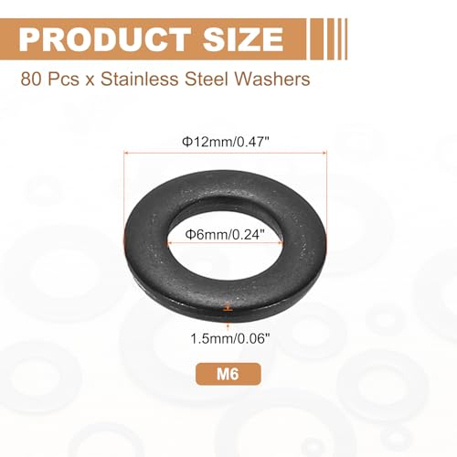 PATIKIL 80pcs M6 Stainless Steel Washers M6x12x1.5mm Flat Washers Metal - size: M6x12x1.5