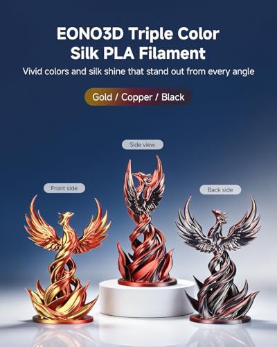 Silk Tri-Color PLA Filament 1.75mm, Coextruded 3D Printer Filament, Color Changing Rainbow Silk PLA, Ultra Glossy Multicolor Printing PLA, Tangle Free, ±0.03mm, 1KG Spool, Gold Copper Black - color: Silk Gold Copper Black