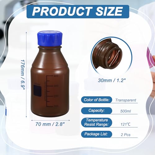PATIKIL 500ml Media Storage Bottles,2pcs Plastic Graduated Bottle, Brown - color: Brown, size: 500ml