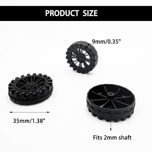 30PCS Toy Car Wheels 2mm Dia Shaft Plastic Wheels with 15PCS Shaft Round Rod Axles for RC Car Truck Robot DIY Model Toy Accessories Parts (Black) - color: Black