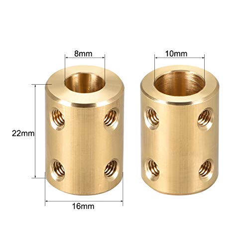 uxcell 8mm to 10mm Bore Rigid Coupling Set Screw L22XD16 Copper,Shaft Coupler Connector for 3D Printers, Motor Accessories,2pcs