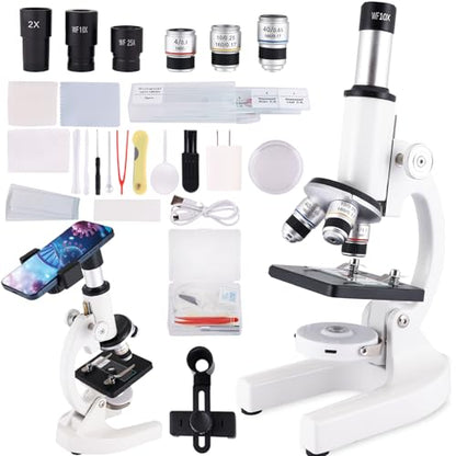 Microscope for Adults & Kids, 40X-2500X High-Power Compound Microscope for Students, School Lab & Home Schooling,Equiped with Slides Set & Phone Holder (Light White) - color: light white