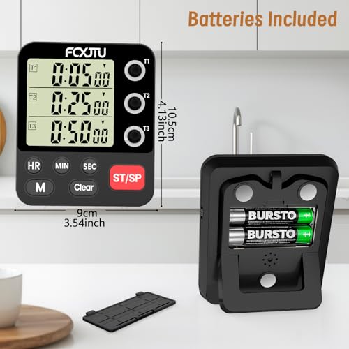 Digital Dual Kitchen Timer, 3-Channel Triple Magnetic Countdown for Cooking - size: YS318 Black