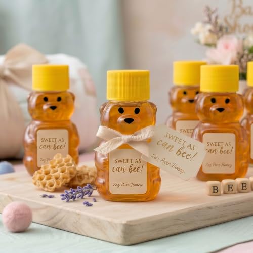 RetroPak Honey Bear Bottles with Caps, 24 Pack, 2 oz Bottles, Yellow