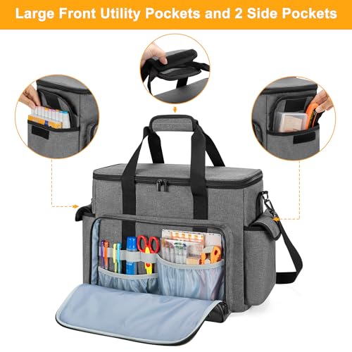 Trunab Scrapbook Bag with Laptop Sleeve & Pockets, Craft Organizer Tote - color: Grey