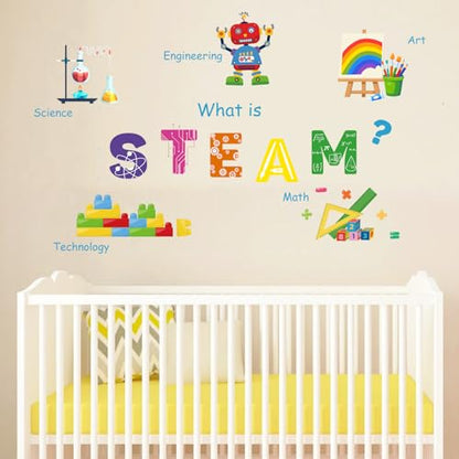 LHIUEM Large STEAM Wall Decal Colorful Steam Bulletin Board Wall Stickers - color: Steam