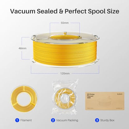 ELEGOO Silk PLA 3D Printer Filament Bundle 1.75mm 4 Colors 4 * 250g - color: 250g*4 Silk Gold/Silver Gray/Copper/Galaxy Black