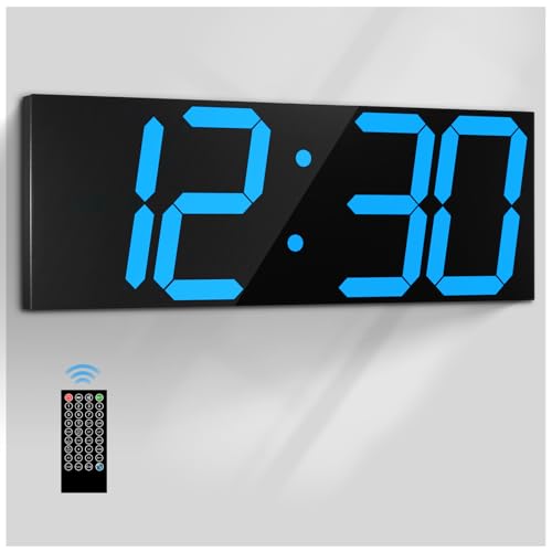 CHKOSDA 18.7in Large Digital Wall Clock,LED Digital Clock with Big Number,Multi-Function Remote Controlled Wall Clock with Timer, Alarm and Calendar Display(Blue) - color: Blue