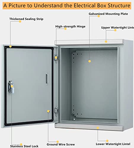 Cold Rolled Steel Electrical Box 20'' x 16'' x 8'' Outdoor/Indoor 1mm/0.04″ Thick Cold Rolled Aluminum Alloy Eyebrow Electrical Enclosure Box 20" H x 16" W x 8" D with Mounting Plate IP66 Weatherproof