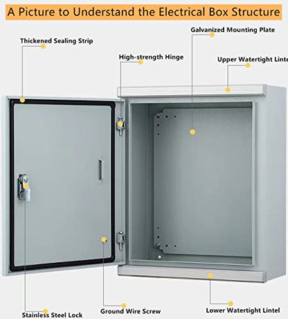 Cold Rolled Steel Electrical Box 20'' x 16'' x 8'' Outdoor/Indoor 1mm/0.04″ Thick Cold Rolled Aluminum Alloy Eyebrow Electrical Enclosure Box 20" H x 16" W x 8" D with Mounting Plate IP66 Weatherproof