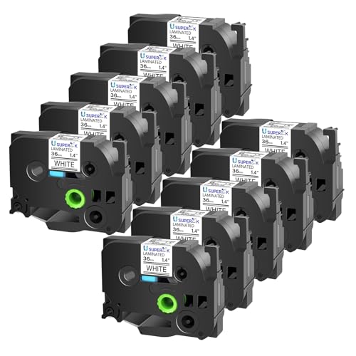 USUPERINK 10 Pack TZe-261 36mm 1.4 Laminated White Tape Compatible with Brother P Touch Label Tape 1-1/2 inch TZe TZ-261 TZe261 Black on White TZe TZ Label for PT-D600 PT-D610BT PT-P700 PT-P710BT - size: 1-1/2'' (36mm)