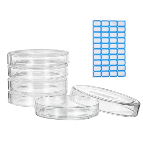 PATIKIL 5 Pcs Glass Petri Dish with Lid, 150 mm High Borosilicate Thicken Autoclavable Culture Dishes Lab Supplies Label for Science Experiment Laboratory Project, Clear - size: 150 mm