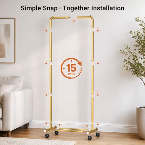 AOODA Small Clothing Rack for Hanging Clothes with Wheels, Gold