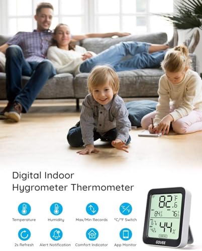 Govee Indoor Hygrometer Thermometer H5075 with Bluetooth App Control - color: Black, size: 1 Pack