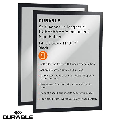 Durable Duraframe Business & Store Self Adhesive Magnetic Sign Holder in Tabloid-Size 11" x 17" Inches - Black Frame - Pack of 4 - color: Black, size: Tabloid, 11" x 17" (Pack of 2)