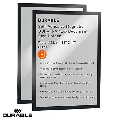 Durable Duraframe Business & Store Self Adhesive Magnetic Sign Holder in Tabloid-Size 11" x 17" Inches - Black Frame - Pack of 4 - color: Black, size: Tabloid, 11" x 17" (Pack of 2)