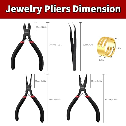 WISEUP 3 Pcs Jewelry Pliers Set - Needle Nose, Round Nose and Wire Cutters