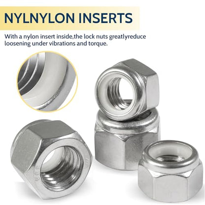 #8-32 Lock Nut, 120Pcs Stainless Steel Nylock Insert Locking Nuts - size: #8-32, 120 Pack