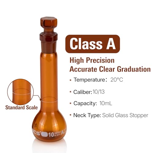 10 ml Volumetric Flask,Amber,3.3Borosilicate Glass,Class A,NS10/13 Glass Stopper,Laboratory Project (Pack of 2) - color: Amber, size: 10ml