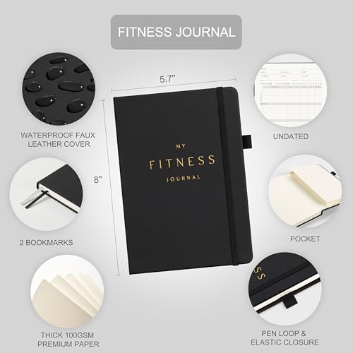 &And Per Se Workout and Food Journal – Fitness Journal with Daily Diet Tracker & Gym Exercise Log Book for Men & Women – Undated, A5 Size, Leather Hardcover (Black) - color: Bold Black, size: Fitness and Food